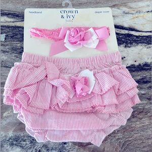 Crown and Ivy Baby Headband and Diaper Cover Set- NEW in Package Size 6MO
